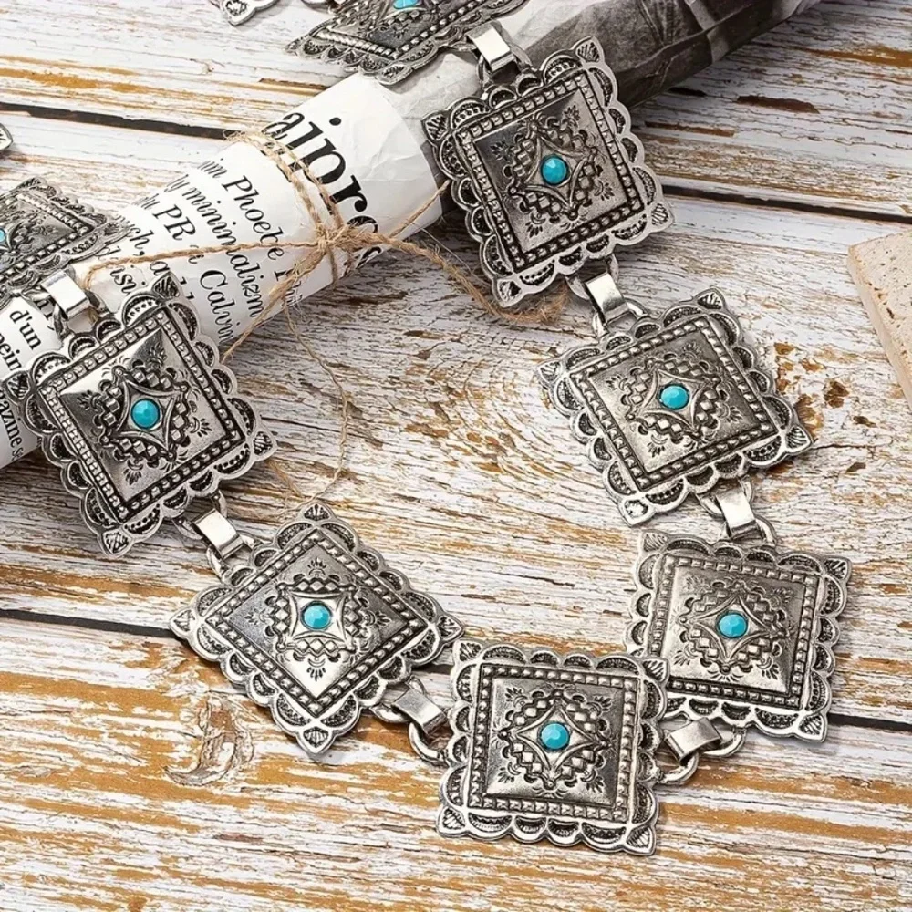 THUNDERBIRD CONCHO TURQUOISE WESTERN SILVER BELT ADJUSTABLE BUCKLE SPRING NEW